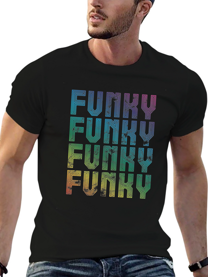 Funky Retro Graphic Tee - Rainbow Text Design