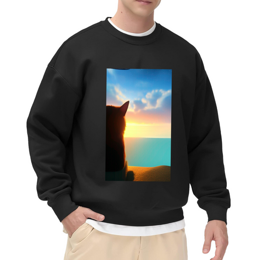 Cat Sunset Silhouette Crewneck Sweatshirt - Aesthetic Pet Lover Art Pullover