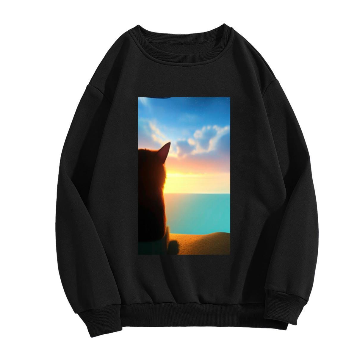 Cat Sunset Silhouette Crewneck Sweatshirt - Aesthetic Pet Lover Art Pullover