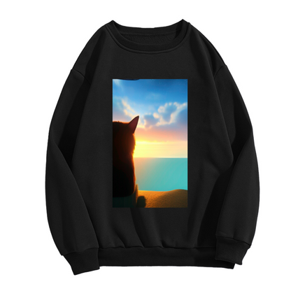 Cat Sunset Silhouette Crewneck Sweatshirt - Aesthetic Pet Lover Art Pullover