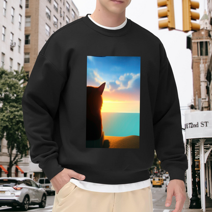 Cat Sunset Silhouette Crewneck Sweatshirt - Aesthetic Pet Lover Art Pullover