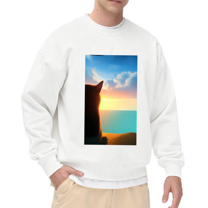 Cat Sunset Silhouette Crewneck Sweatshirt - Aesthetic Pet Lover Art Pullover