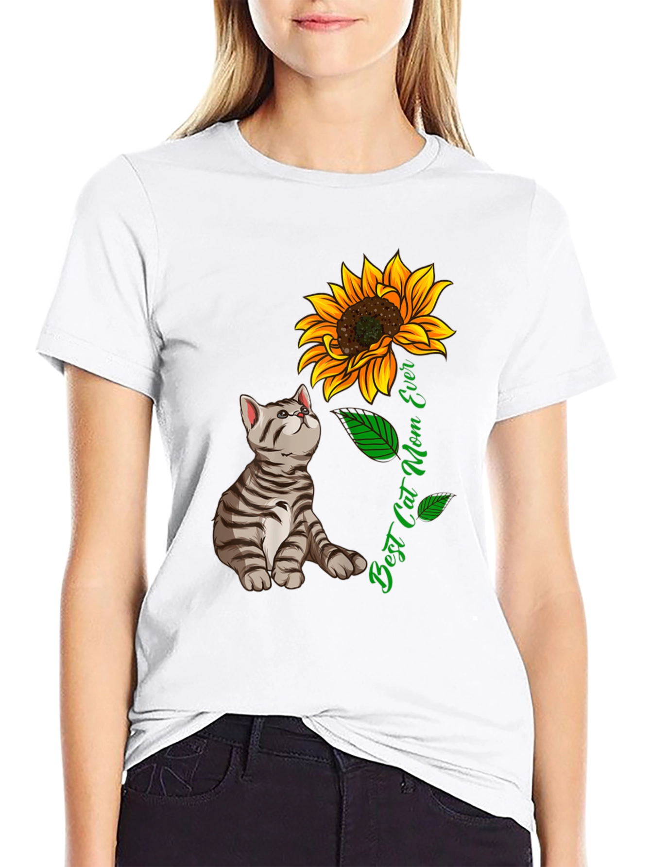 Best Cat Mom Ever T-Shirt Sunflower Graphic