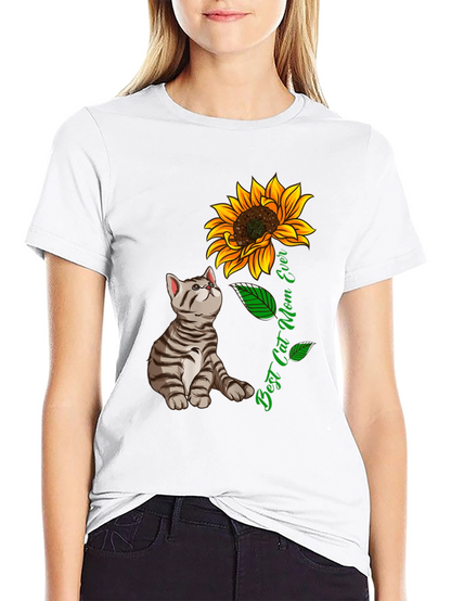 Best Cat Mom Ever T-Shirt Sunflower Graphic