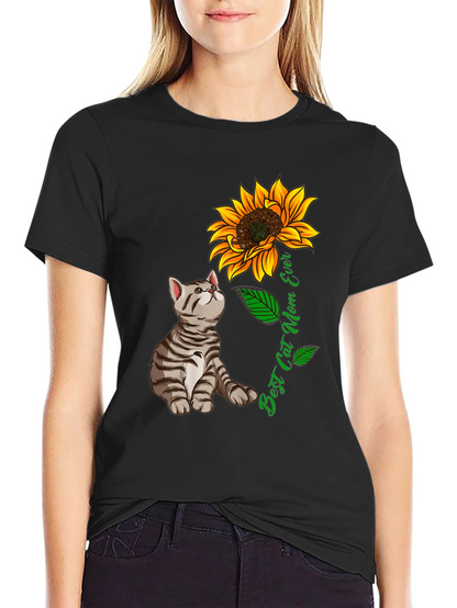 Best Cat Mom Ever T-Shirt Sunflower Graphic