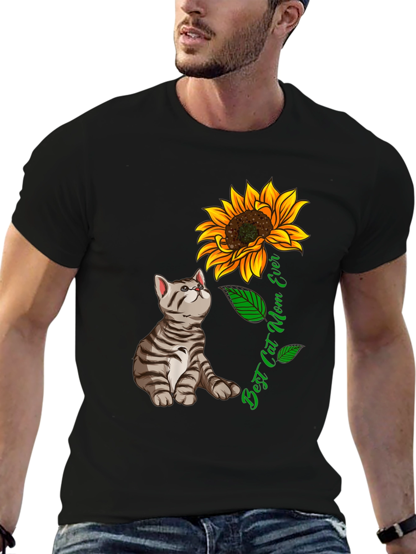 Best Cat Mom Ever T-Shirt Sunflower Graphic