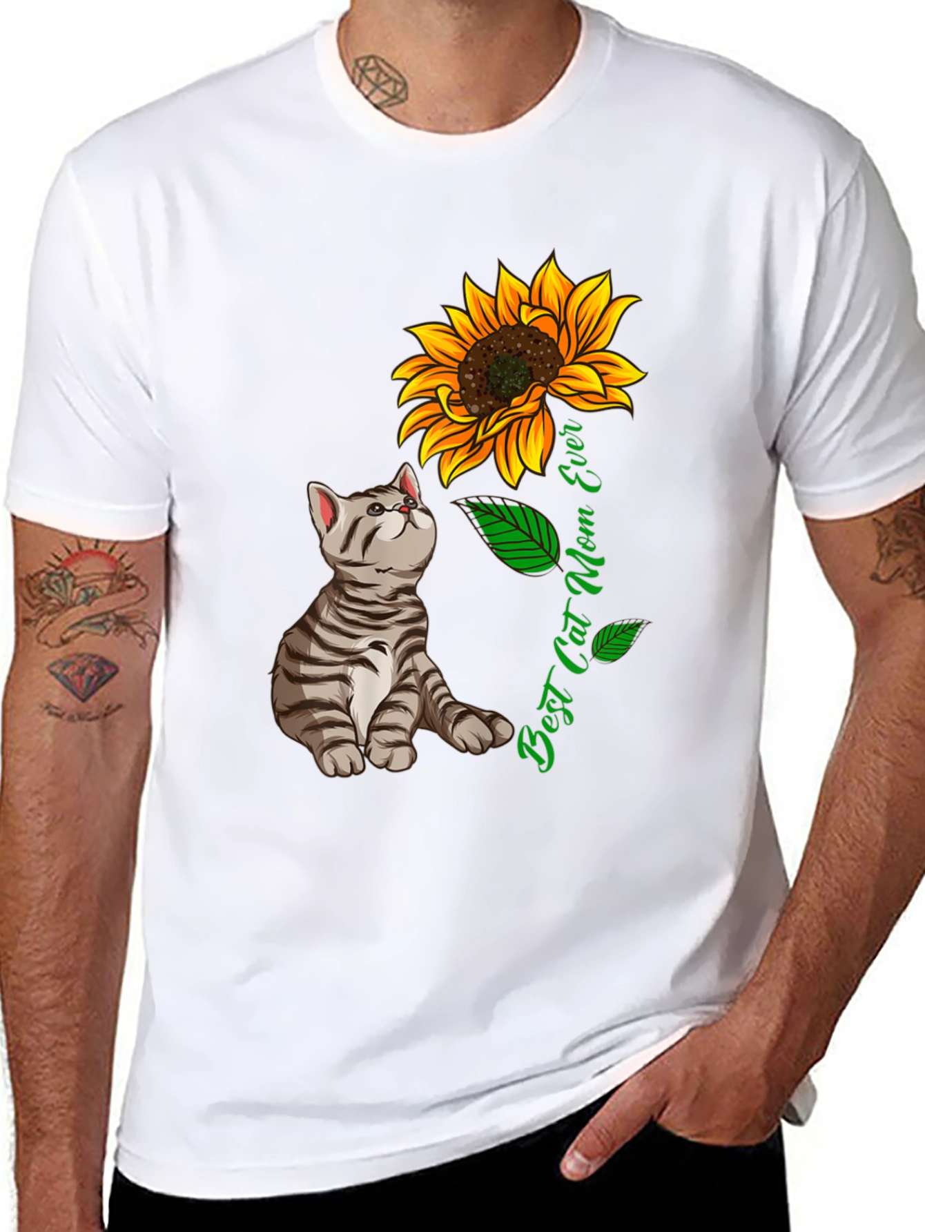 Best Cat Mom Ever T-Shirt Sunflower Graphic