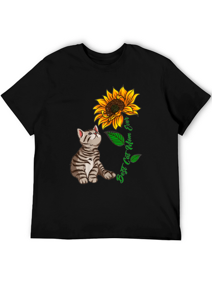 Best Cat Mom Ever T-Shirt Sunflower Graphic