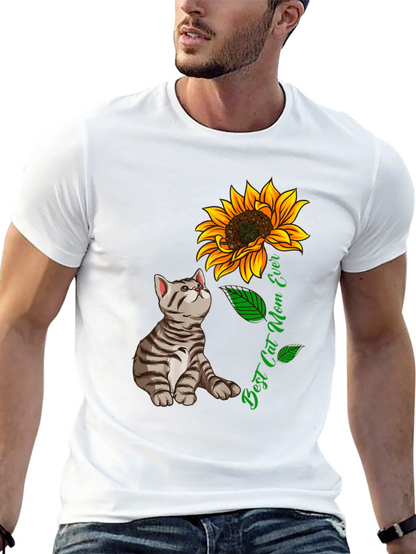 Best Cat Mom Ever T-Shirt Sunflower Graphic