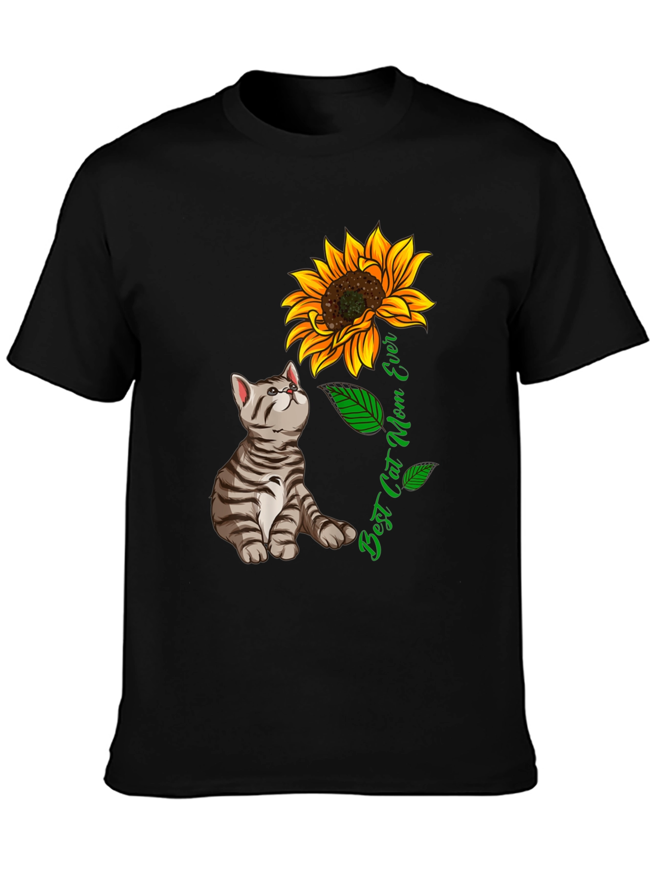 Best Cat Mom Ever T-Shirt Sunflower Graphic