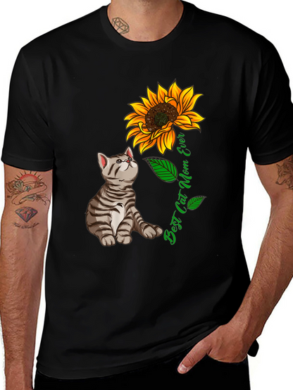 Best Cat Mom Ever T-Shirt Sunflower Graphic