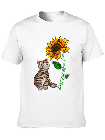 Best Cat Mom Ever T-Shirt Sunflower Graphic