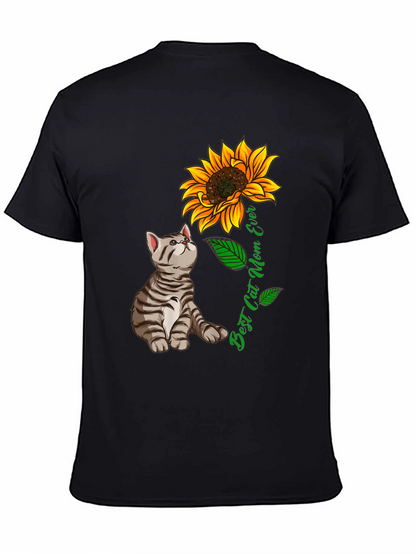 Best Cat Mom Ever T-Shirt Sunflower Graphic