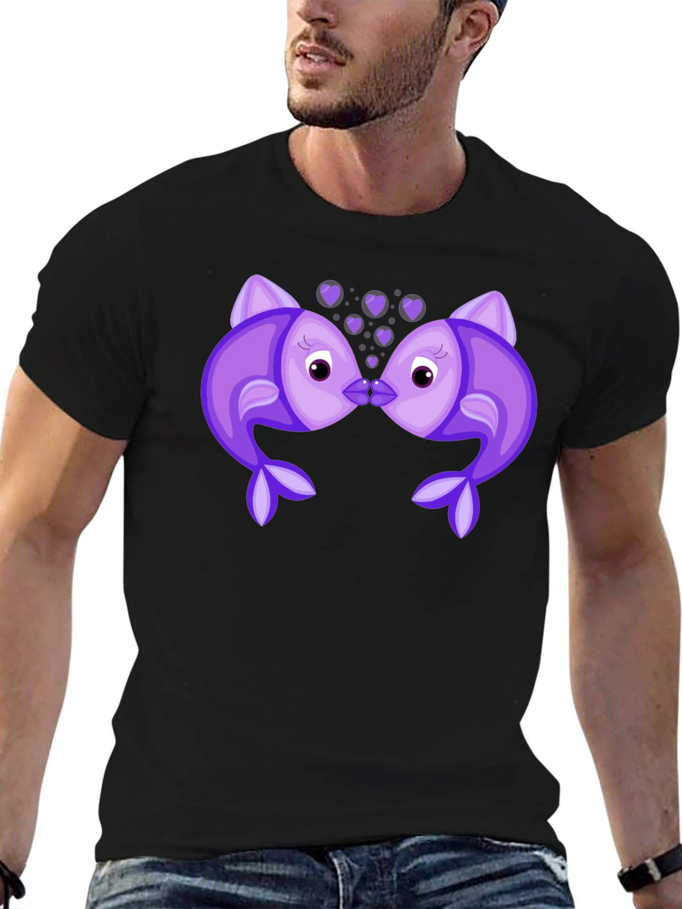 Kissing Fish Graphic Tee - Black T-Shirt