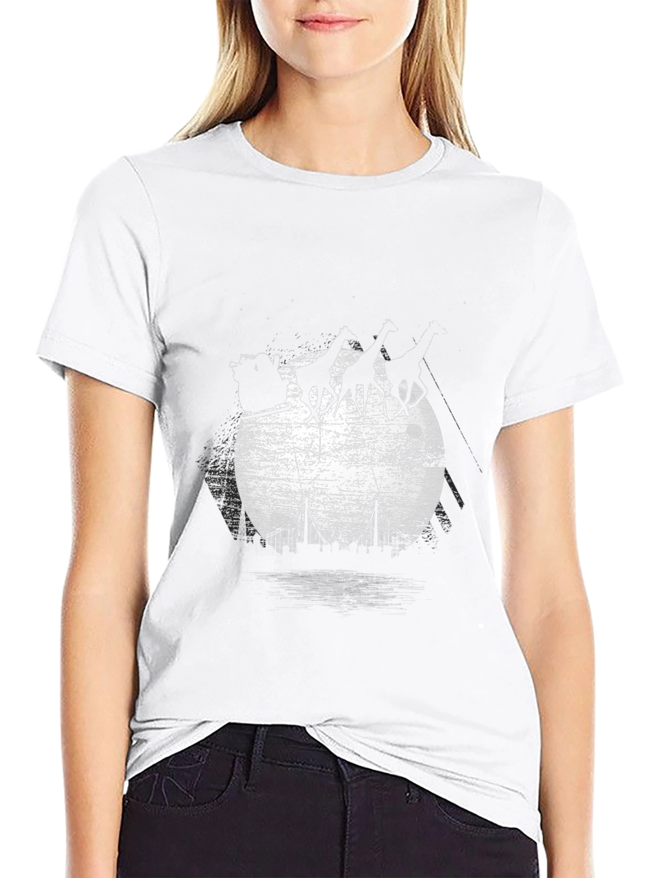 Giraffe Sleigh T-Shirt - City Skyline