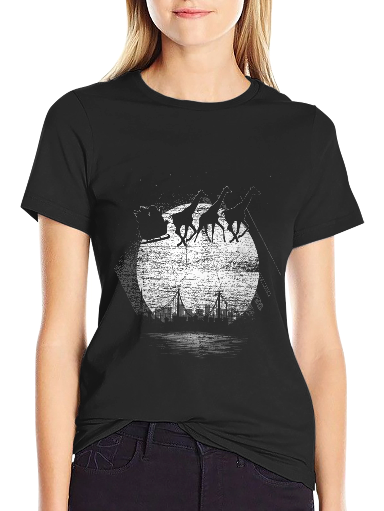 Giraffe Sleigh T-Shirt - City Skyline