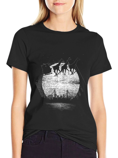 Giraffe Sleigh T-Shirt - City Skyline
