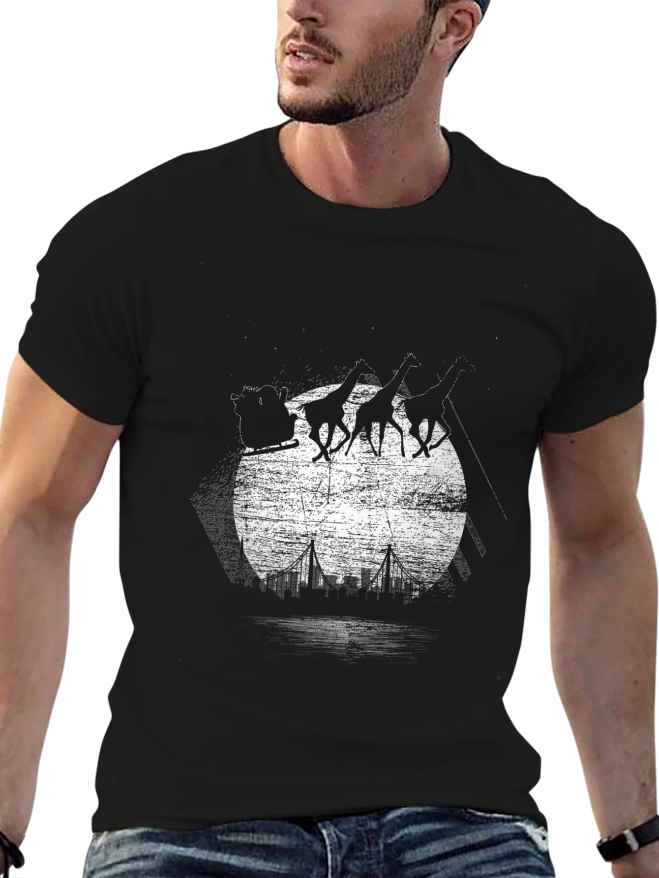 Giraffe Sleigh T-Shirt - City Skyline