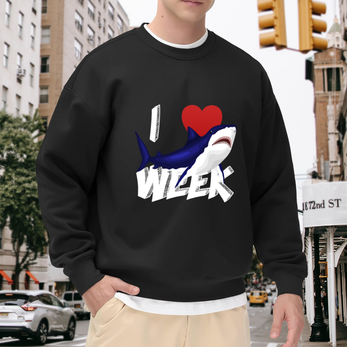I Love Shark Week Crewneck Sweatshirt - Funny Ocean Discovery Channel Fan Pullover