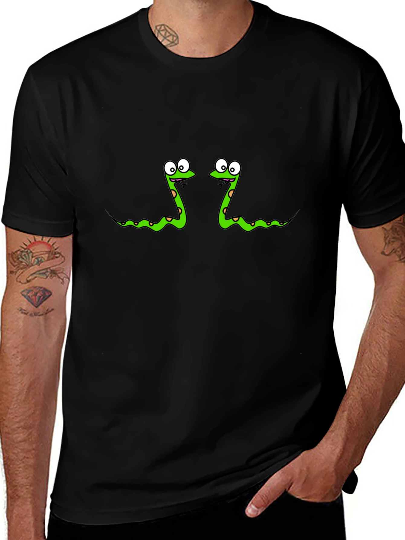 Funny Snake Print Black T-Shirt