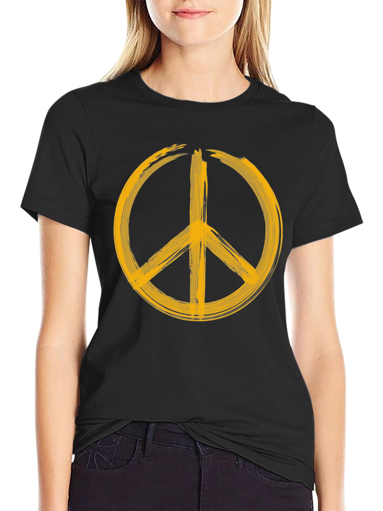 Peace Sign Graphic T-Shirt - Bold Yellow Design