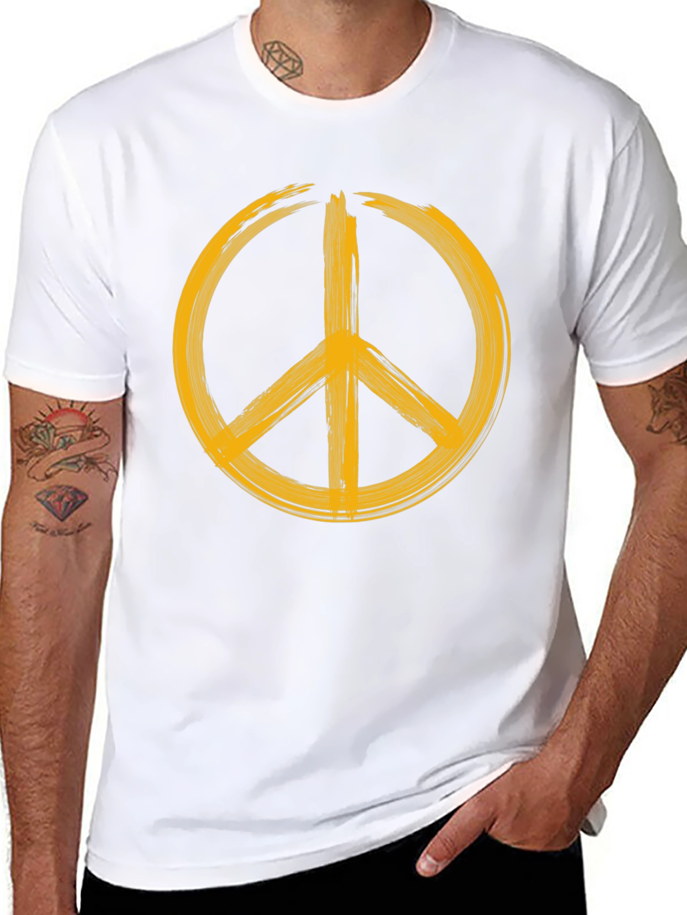 Peace Sign Graphic T-Shirt - Bold Yellow Design