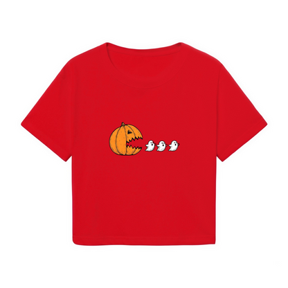 Funny Pumpkin Chasing Ghosts Halloween Crop Top