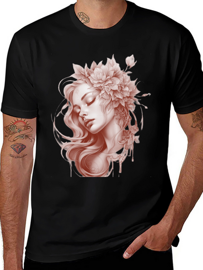 Floral Woman Graphic Black T-Shirt