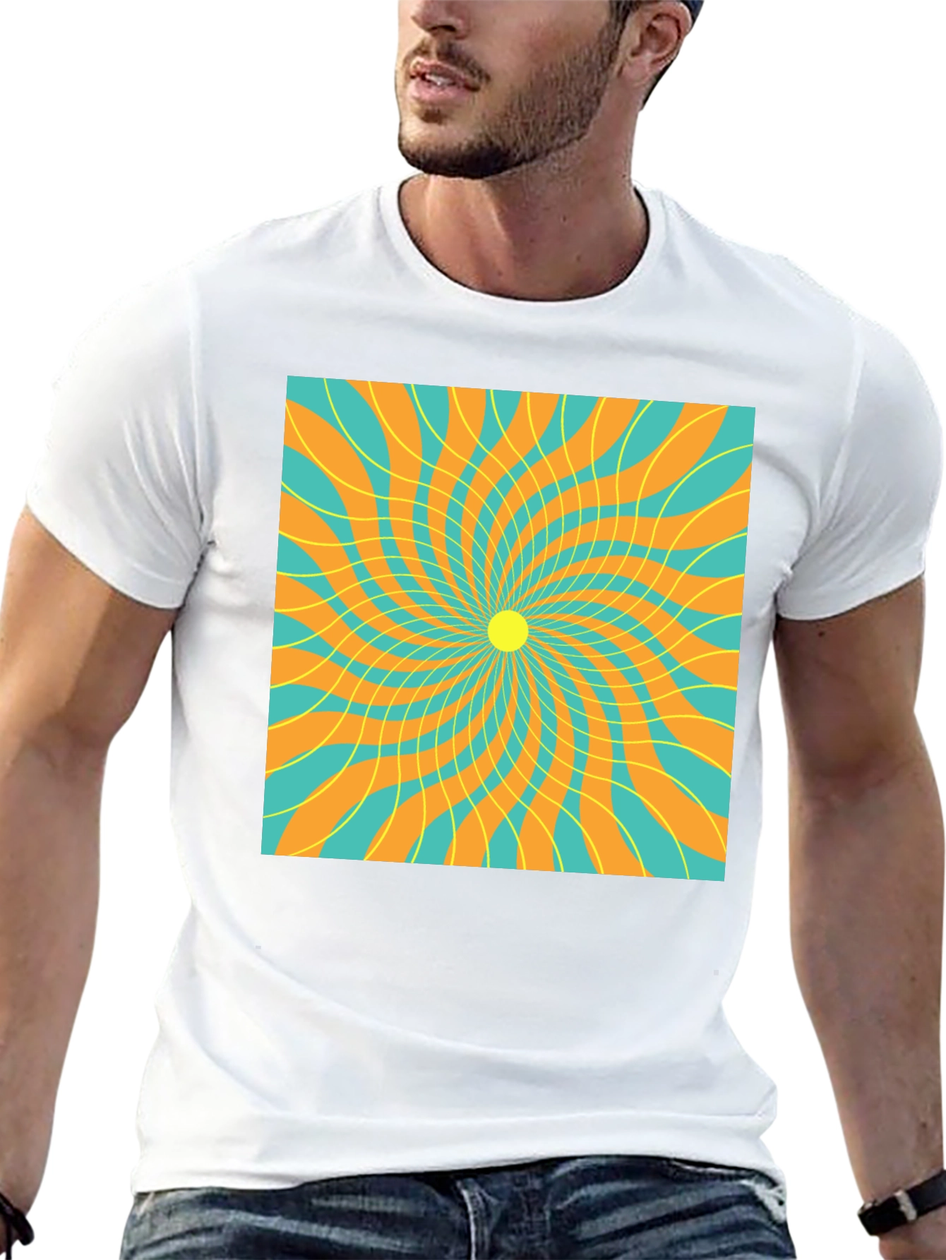 Retro Swirl Graphic Tee - Black Cotton T-Shirt