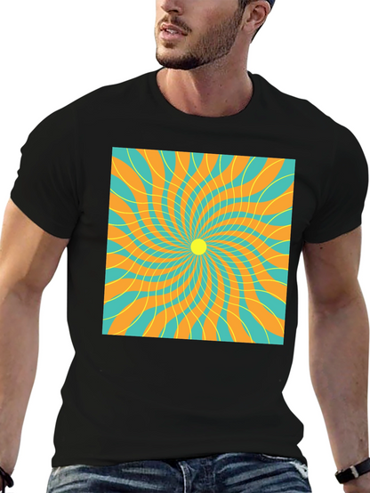 Retro Swirl Graphic Tee - Black Cotton T-Shirt