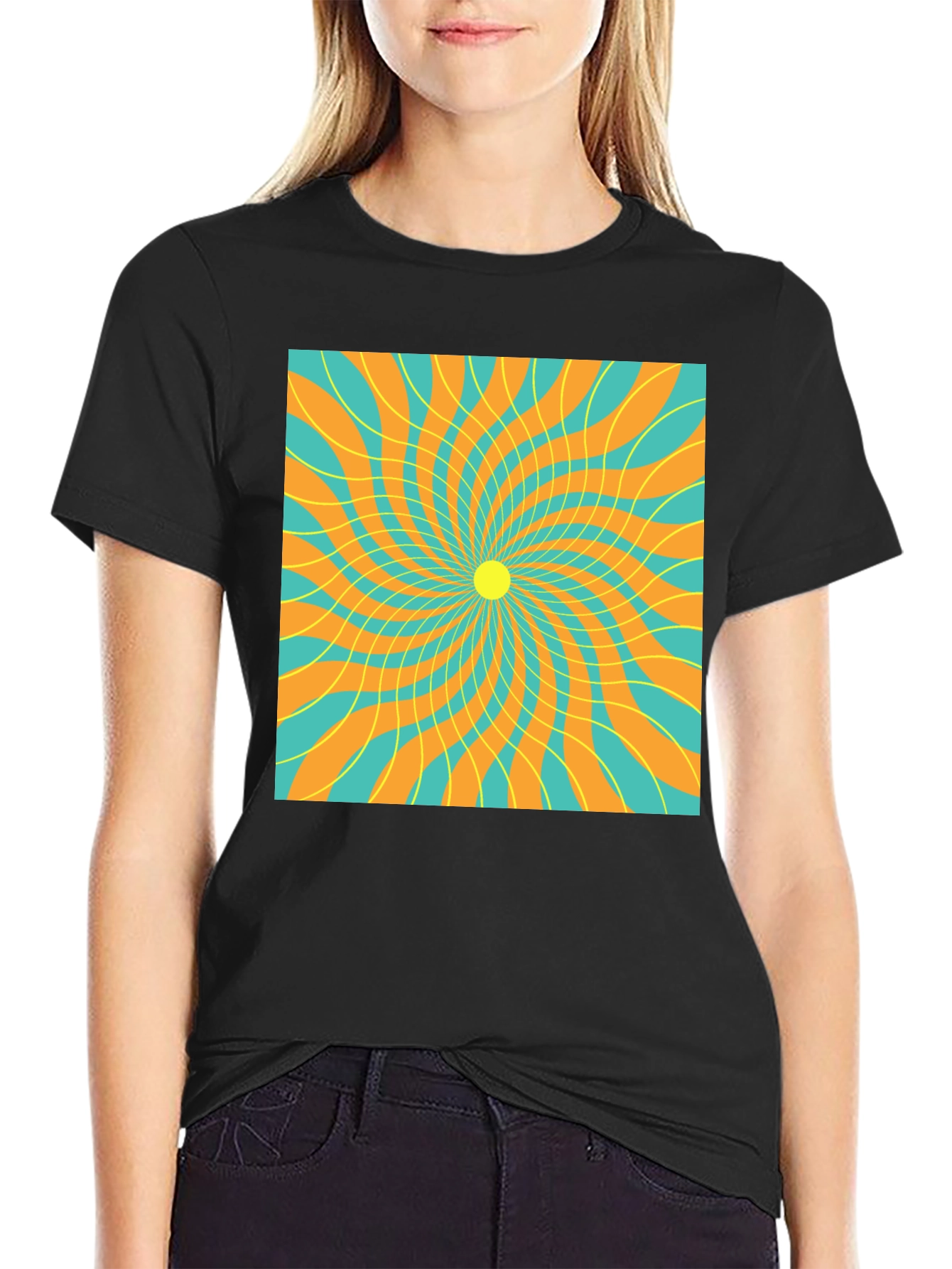 Retro Swirl Graphic Tee - Black Cotton T-Shirt