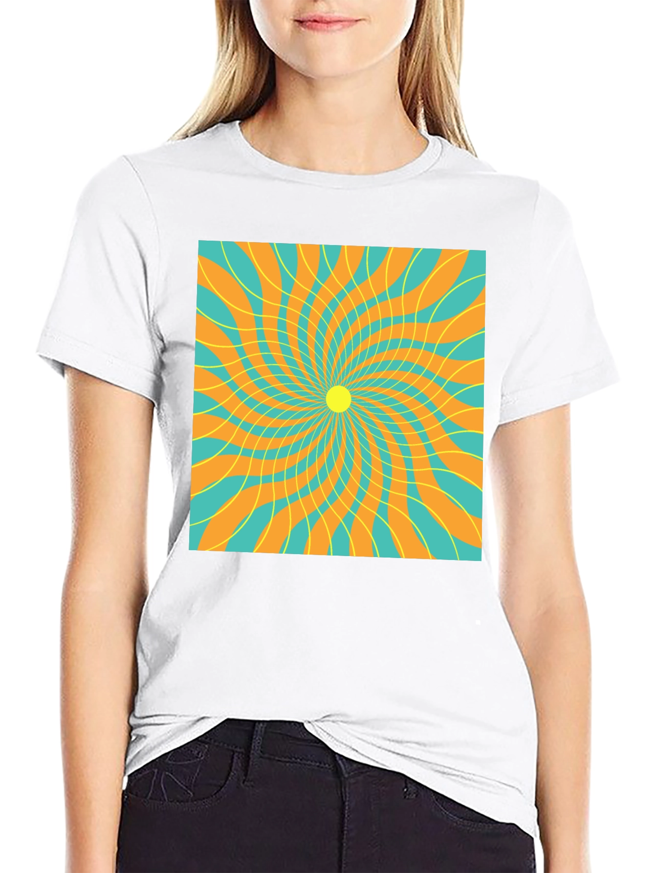 Retro Swirl Graphic Tee - Black Cotton T-Shirt