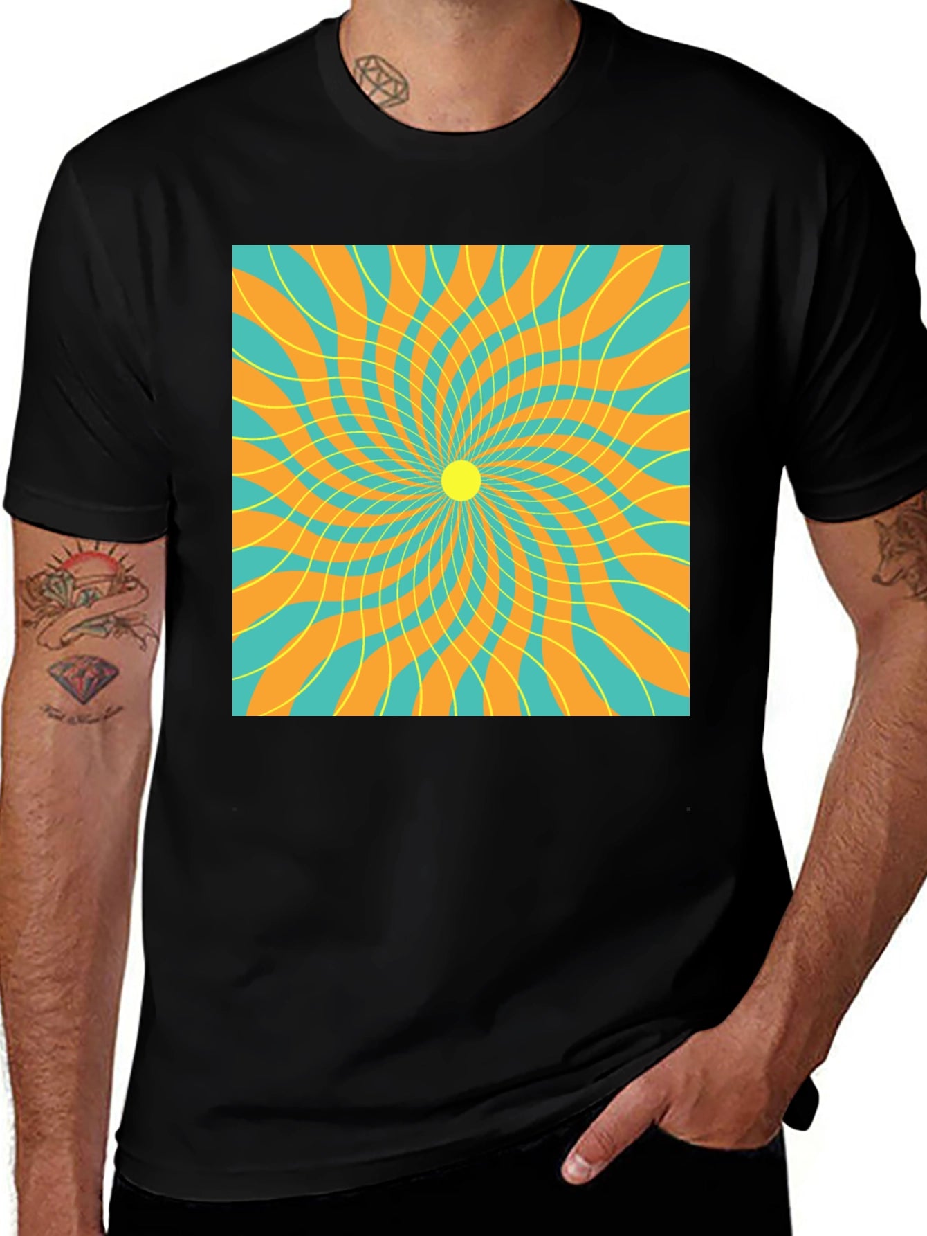 Retro Swirl Graphic Tee - Black Cotton T-Shirt