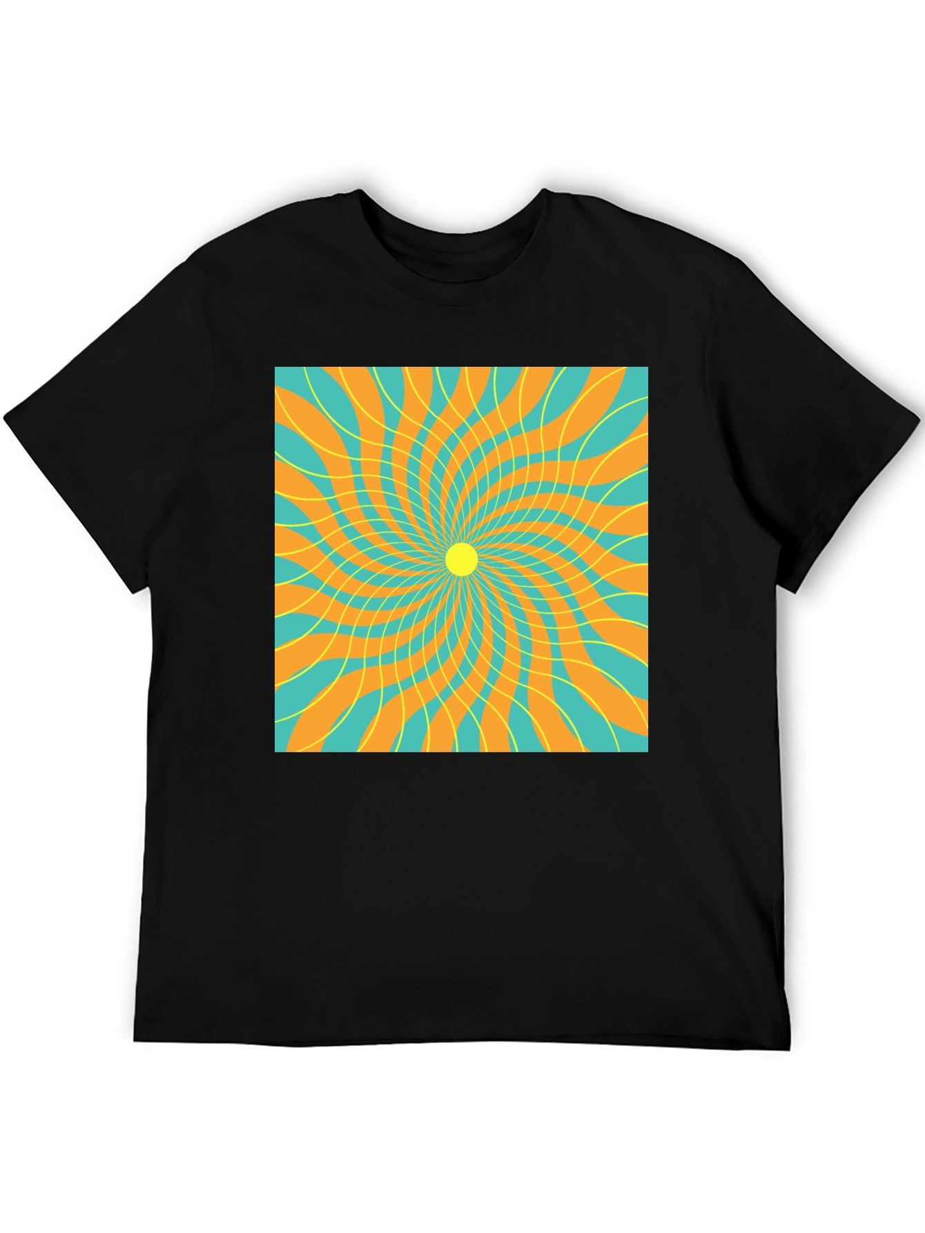 Retro Swirl Graphic Tee - Black Cotton T-Shirt