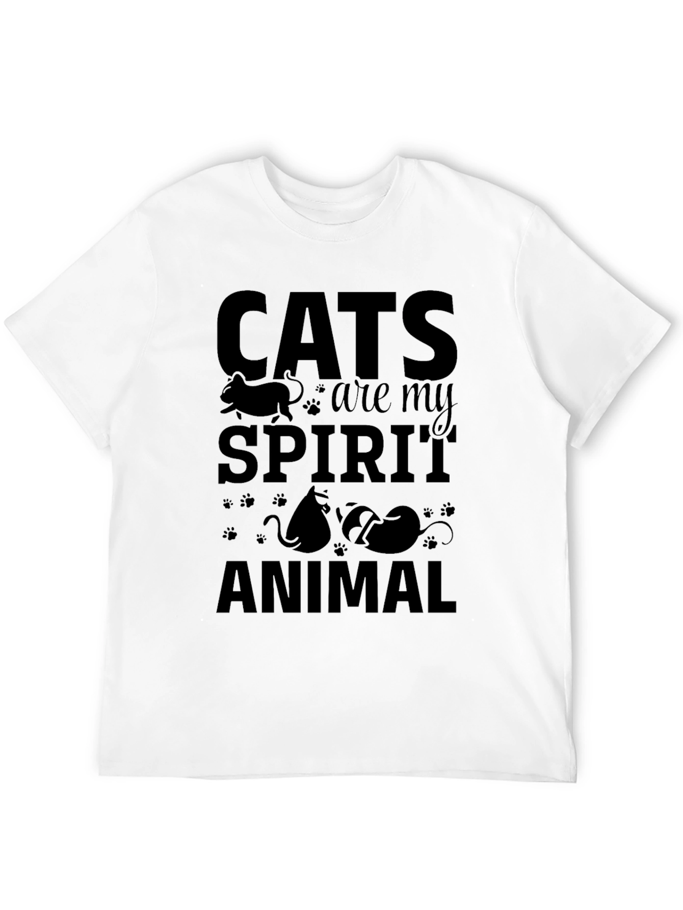 Cats Are My Spirit Animal Black Graphic T-Shirt