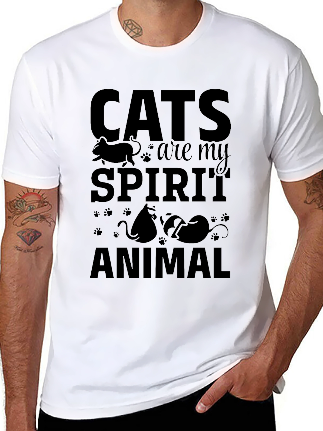 Cats Are My Spirit Animal Black Graphic T-Shirt