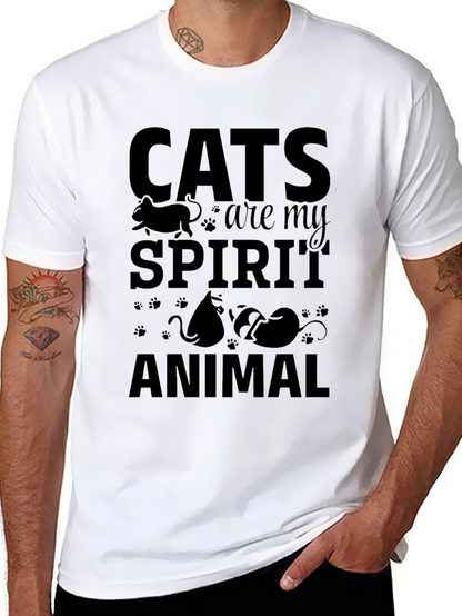 Cats Are My Spirit Animal Black Graphic T-Shirt