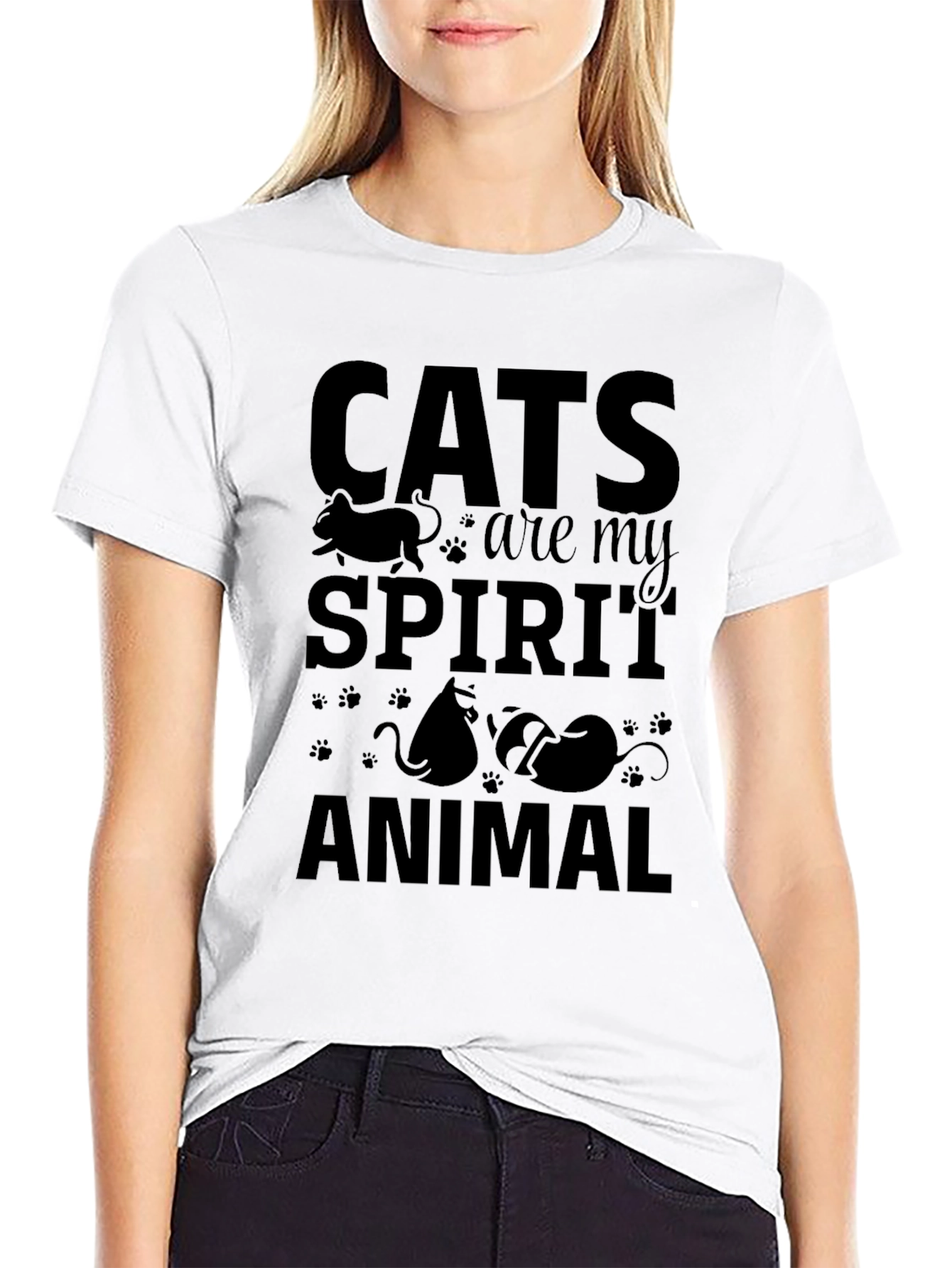 Cats Are My Spirit Animal Black Graphic T-Shirt