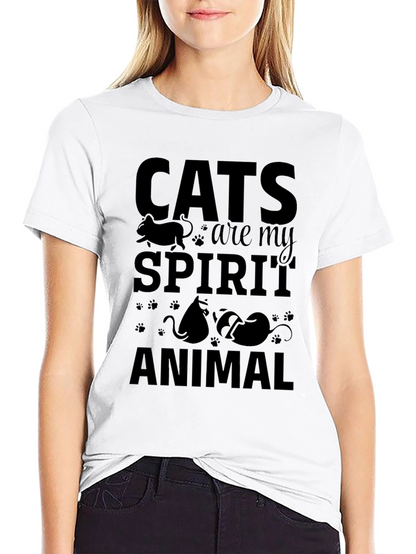 Cats Are My Spirit Animal Black Graphic T-Shirt