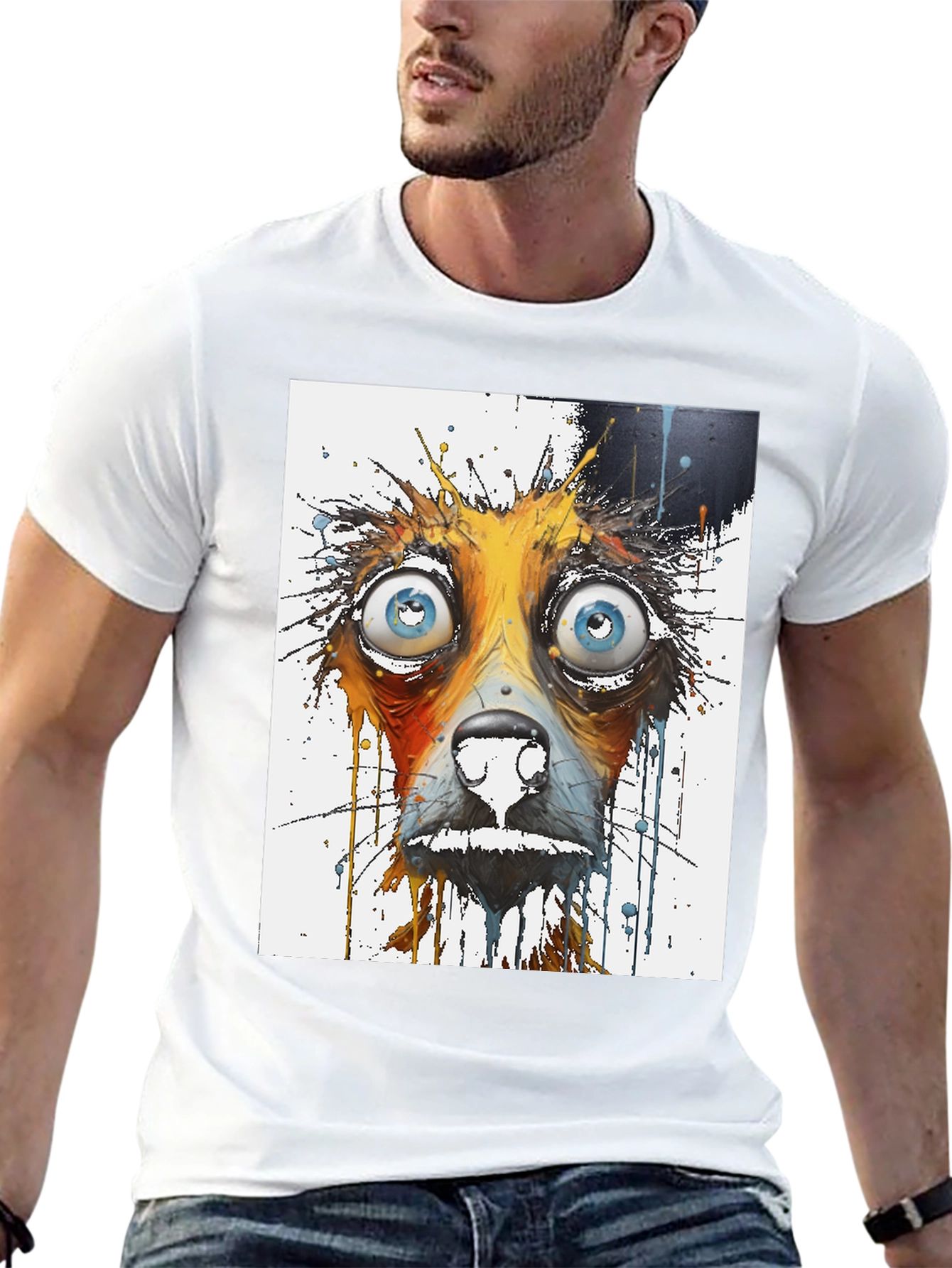 Distressed Dog Graphic Tee - Mens Black T-Shirt