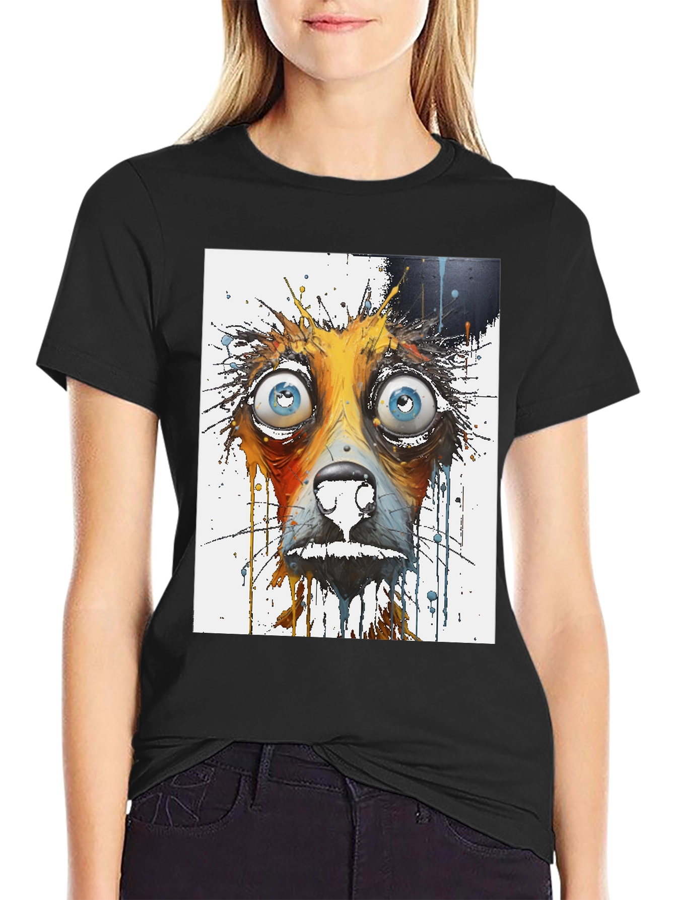 Distressed Dog Graphic Tee - Mens Black T-Shirt