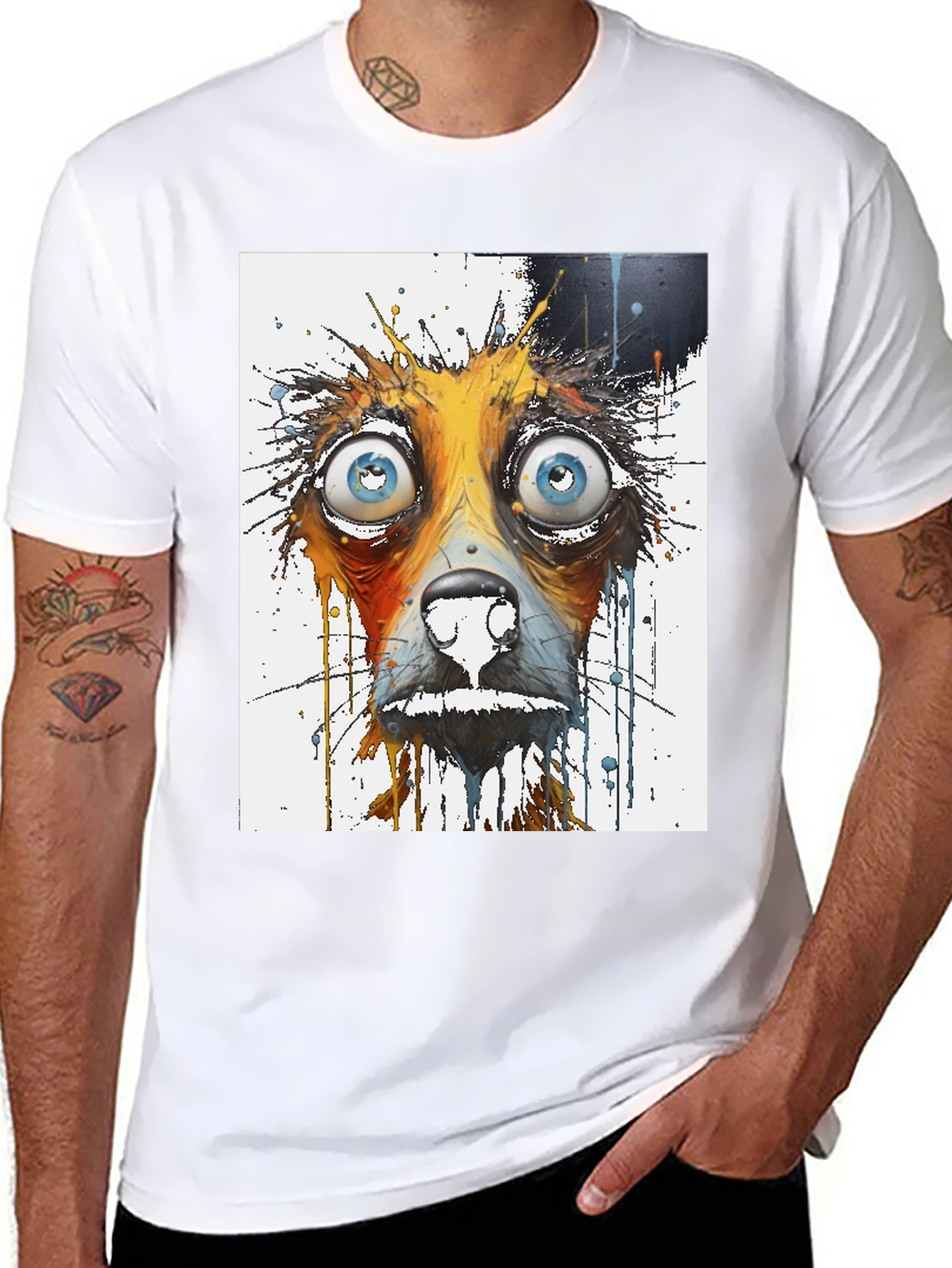 Distressed Dog Graphic Tee - Mens Black T-Shirt