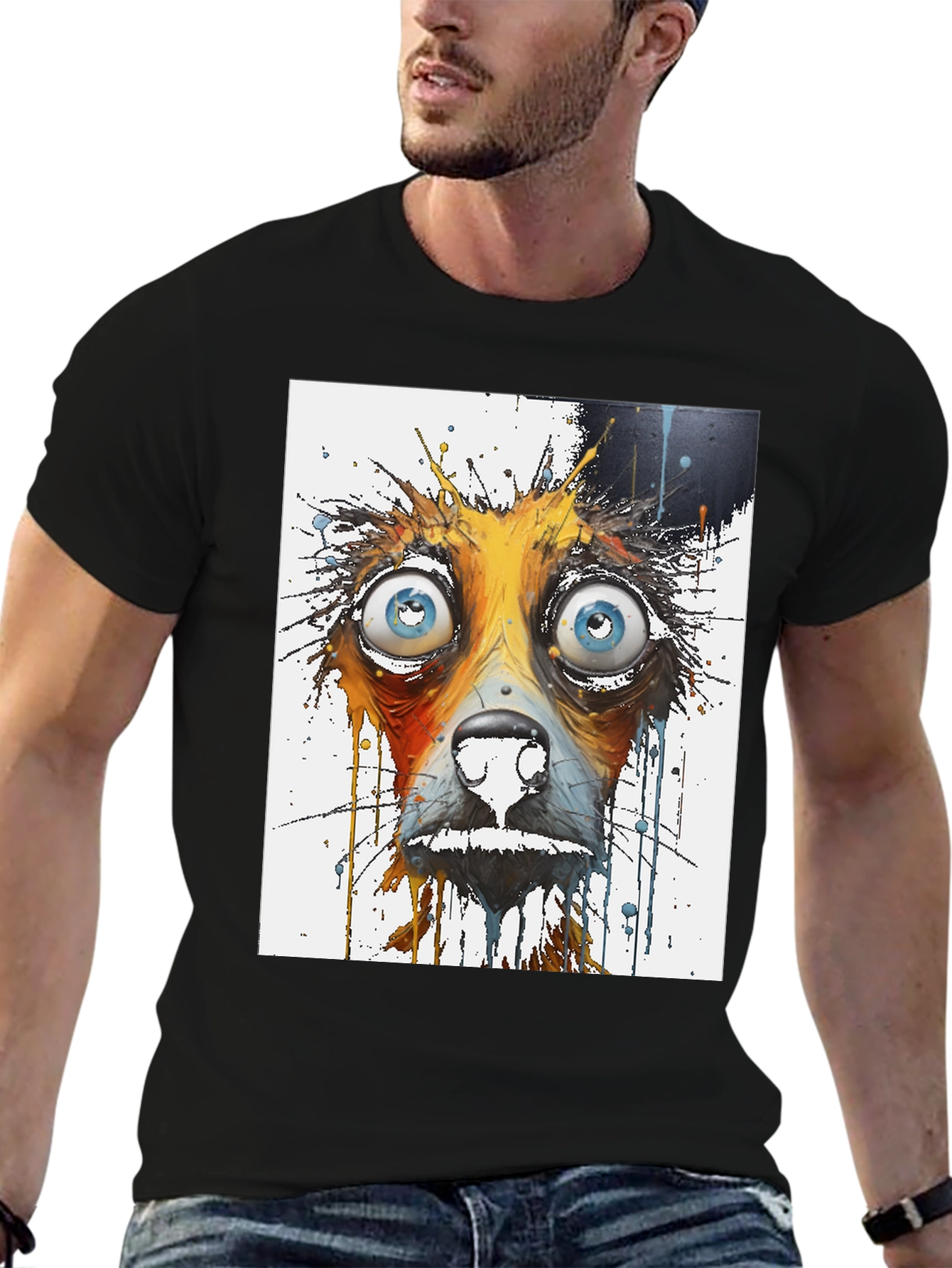 Distressed Dog Graphic Tee - Mens Black T-Shirt