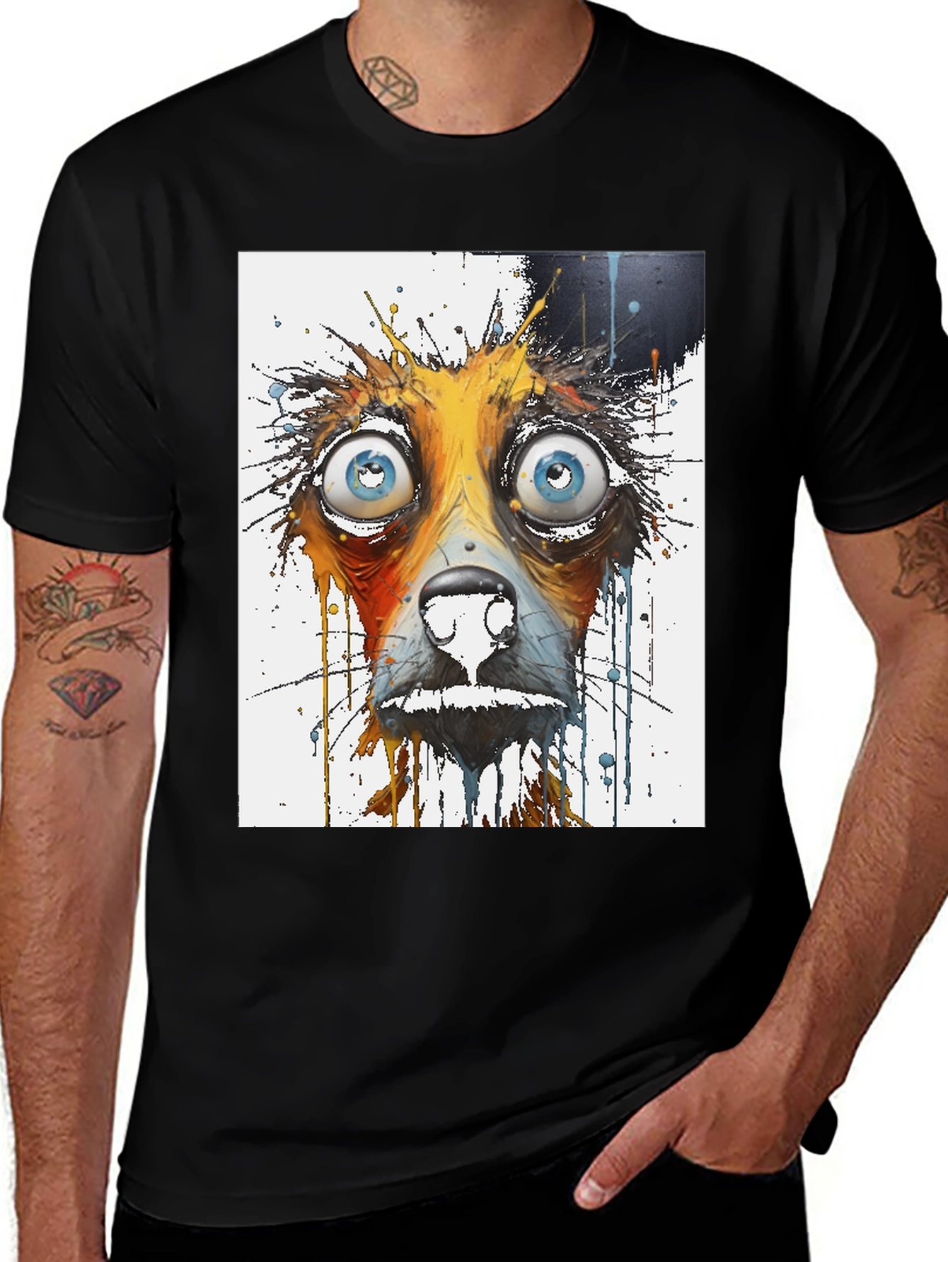 Distressed Dog Graphic Tee - Mens Black T-Shirt