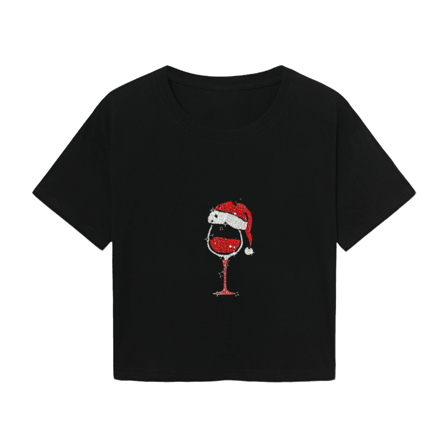 Sparkly Santa Wine Glass Christmas Party Crop Top