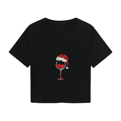 Sparkly Santa Wine Glass Christmas Party Crop Top