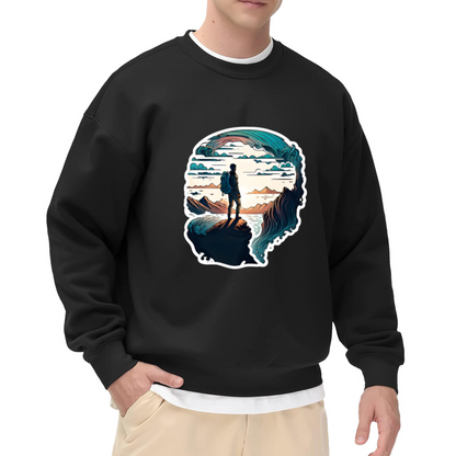 Backpacker Cliff Adventure Crewneck Sweatshirt - Hiking Travel Nature Pullover