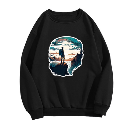 Backpacker Cliff Adventure Crewneck Sweatshirt - Hiking Travel Nature Pullover