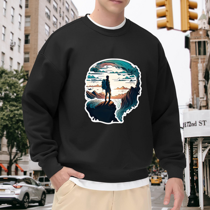 Backpacker Cliff Adventure Crewneck Sweatshirt - Hiking Travel Nature Pullover