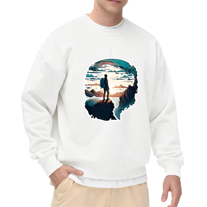 Backpacker Cliff Adventure Crewneck Sweatshirt - Hiking Travel Nature Pullover